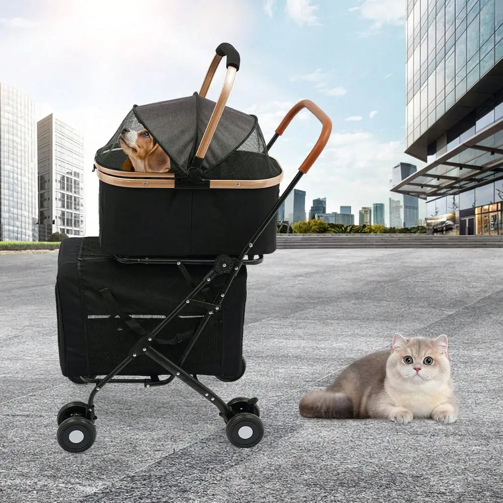 Dog Stroller For 2 Dogs, Detachable Carriers, 4 Lockable Wheels, Pet Travel Carrier Strolling Cart, Folding Cat Stroller For Sm