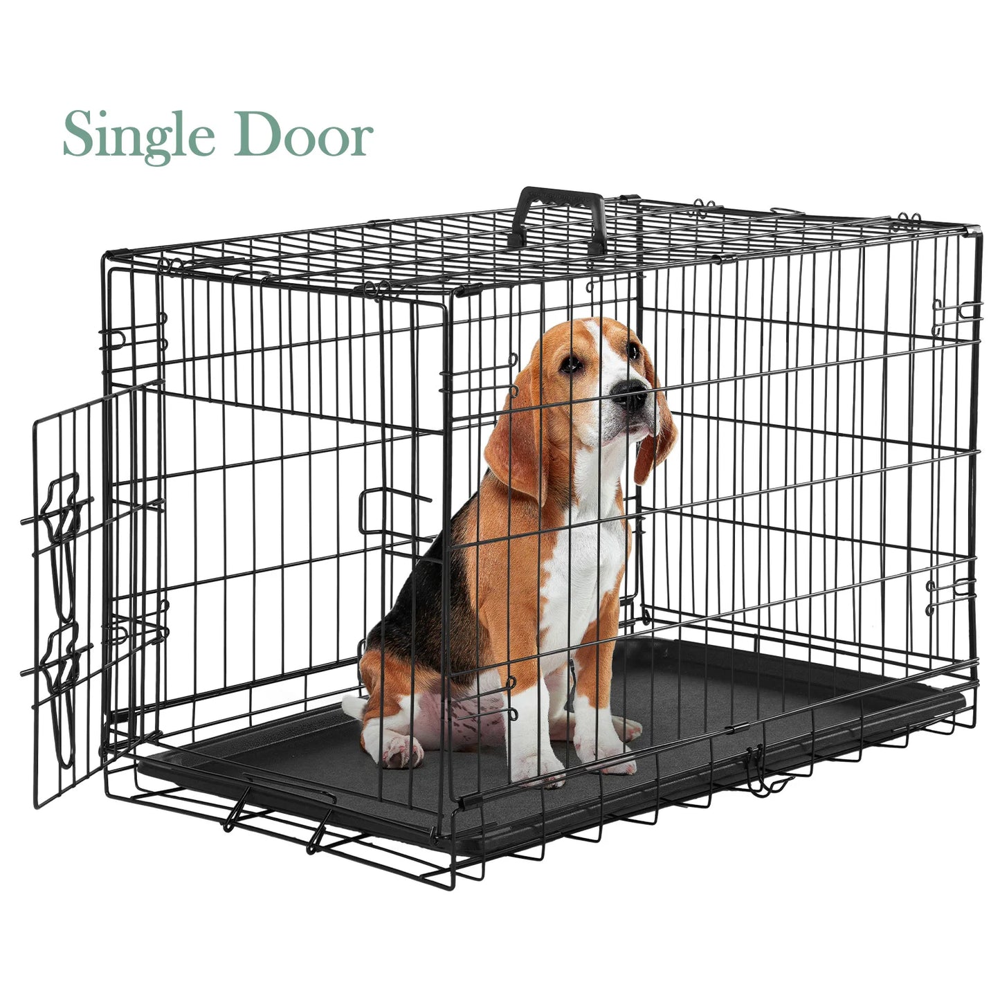 MCQ Dog Crate with Divider, Single/Double Door Folding Wire Dog Crate with Plastic Leak Tray, Indoor, Outdoor, Travel Kennel, 5 Sizes for Large/Medium/Small Dogs