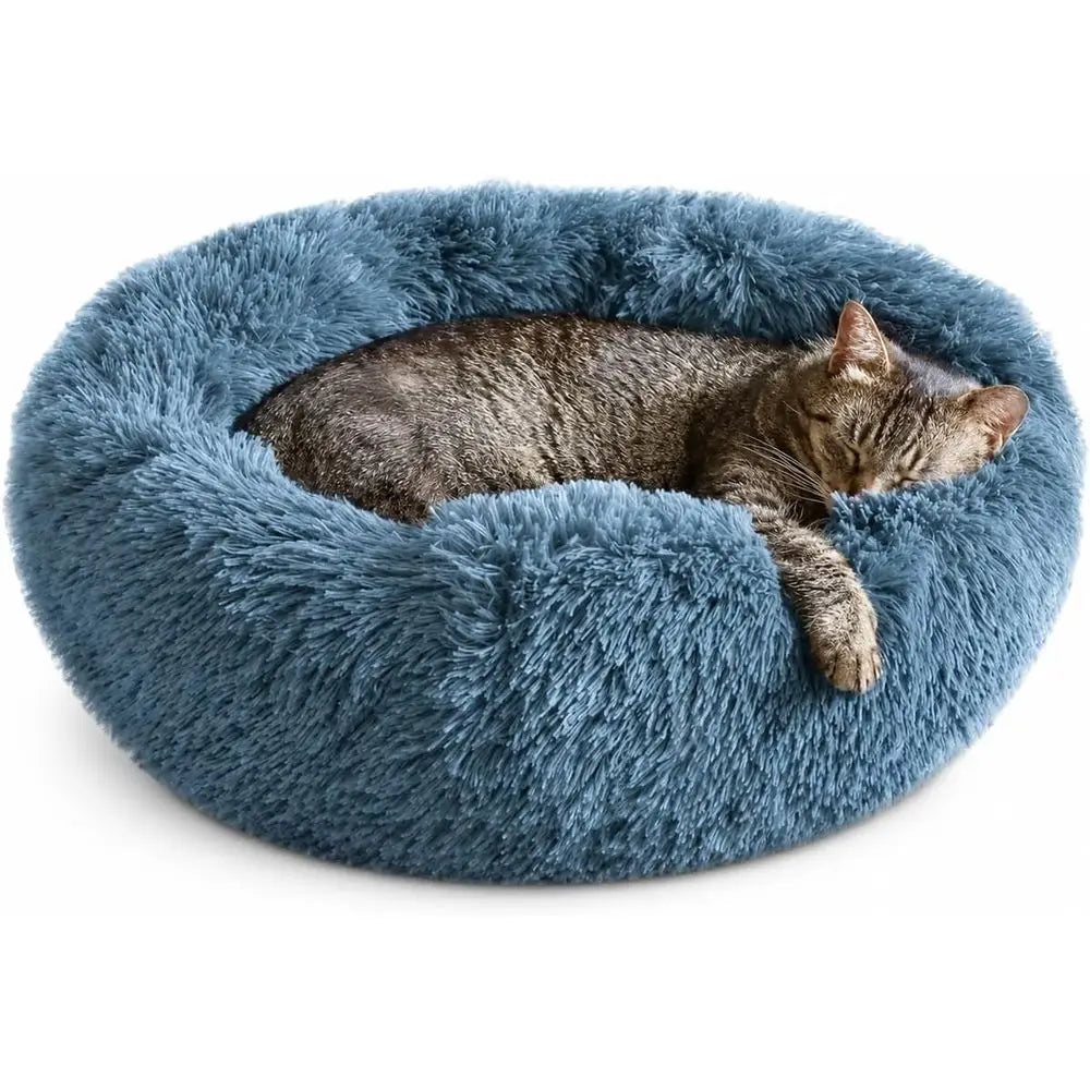 Cat Beds Indoor Cats, Calming Donut Cat Bed, Small Dog Bed Washable - Orthopedic Soft Plush Pet Beds Sized for Kitten to Large C