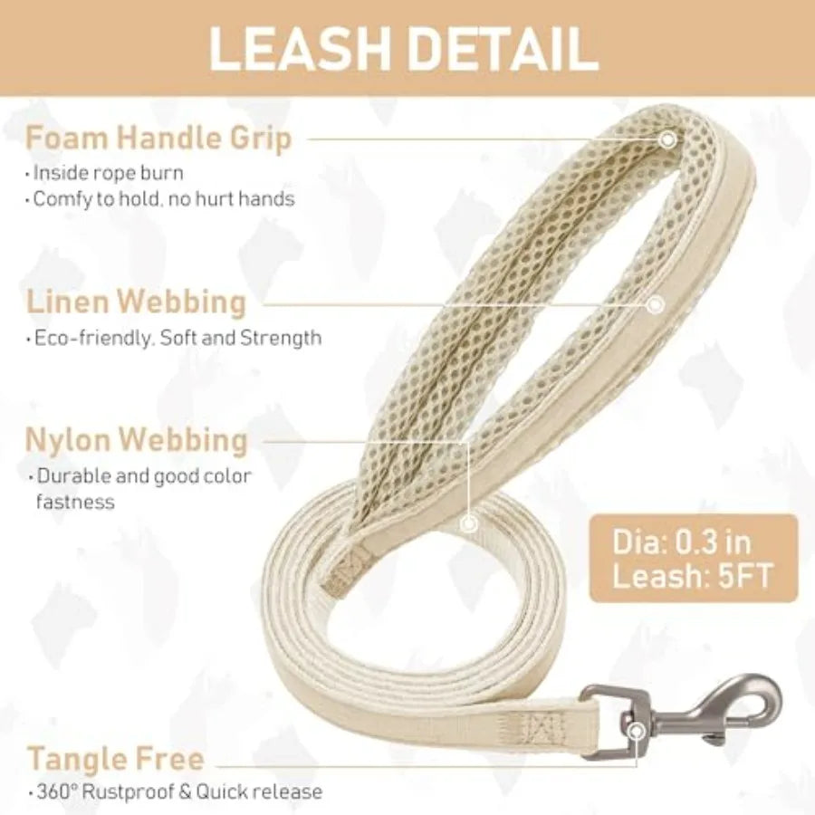 Pet Harness Collar and Leash Set, Step in No Chock No Pull Linen Fabric Soft Mesh Dog Vest Harnesses Reflective for Dogs Puppy