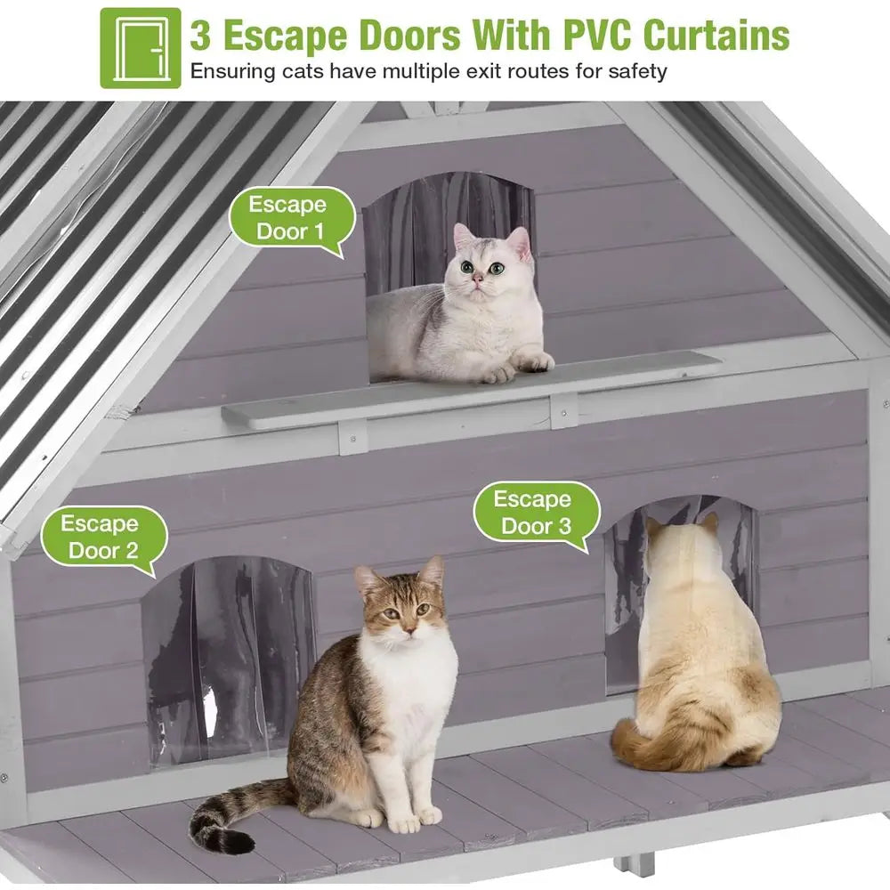 Outdoor Cat House Weatherproo eral Cat Shelter or Multiple Cats, 2-SIndependent Design with Ese-riendly Doand Spacious Porch