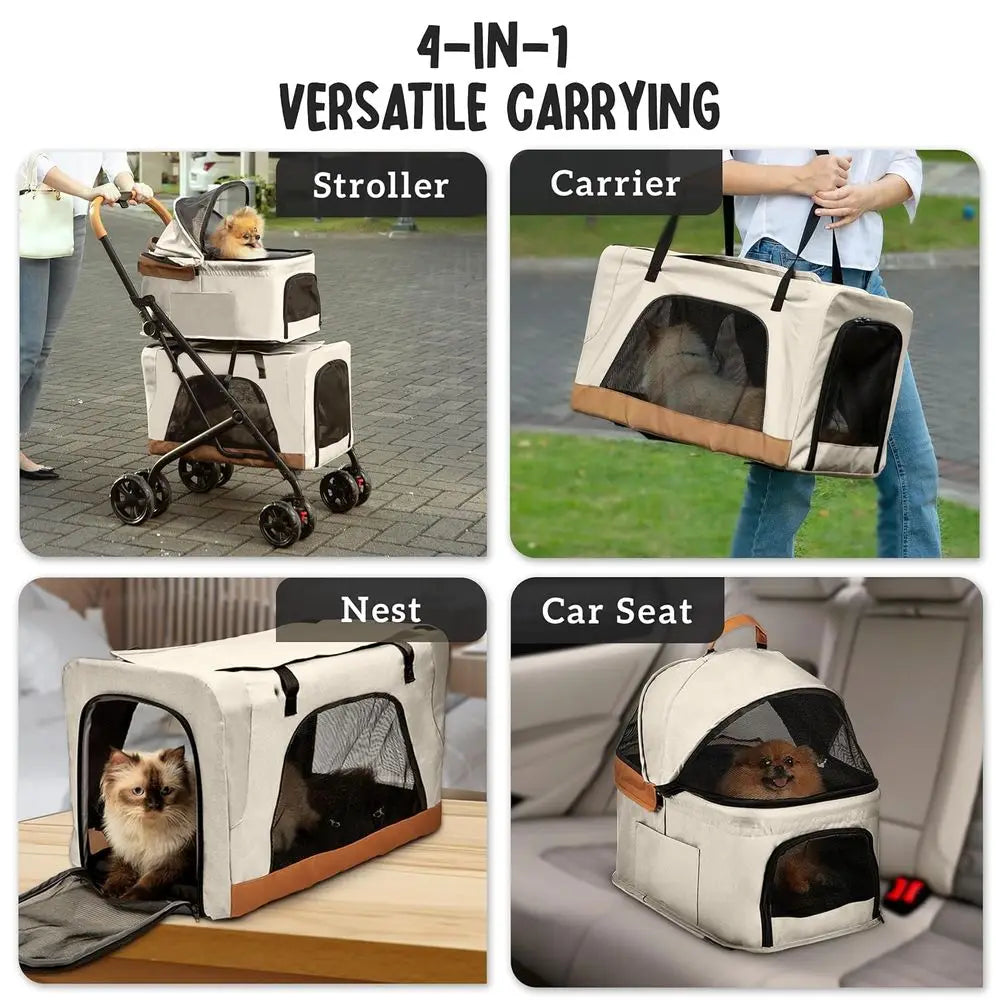 Ticify Double Pet Stroller With Detachable Carriers For Two Pets