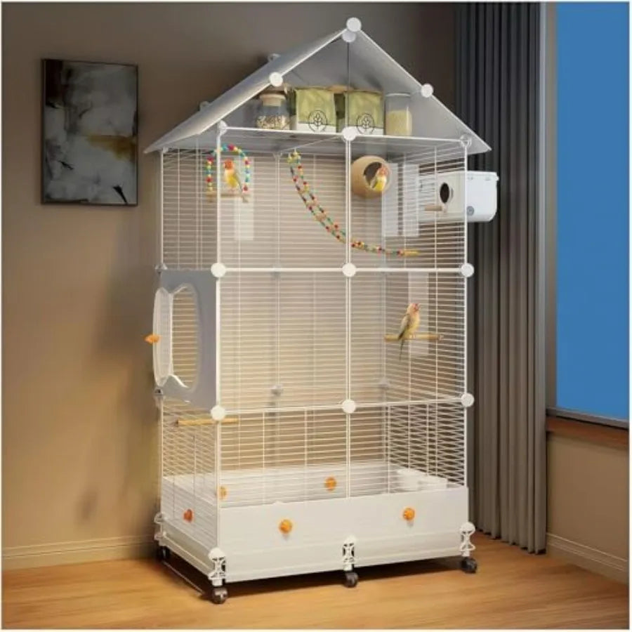 Wooden Flight Bird Cage With Nest Ladder Swing And Wheels