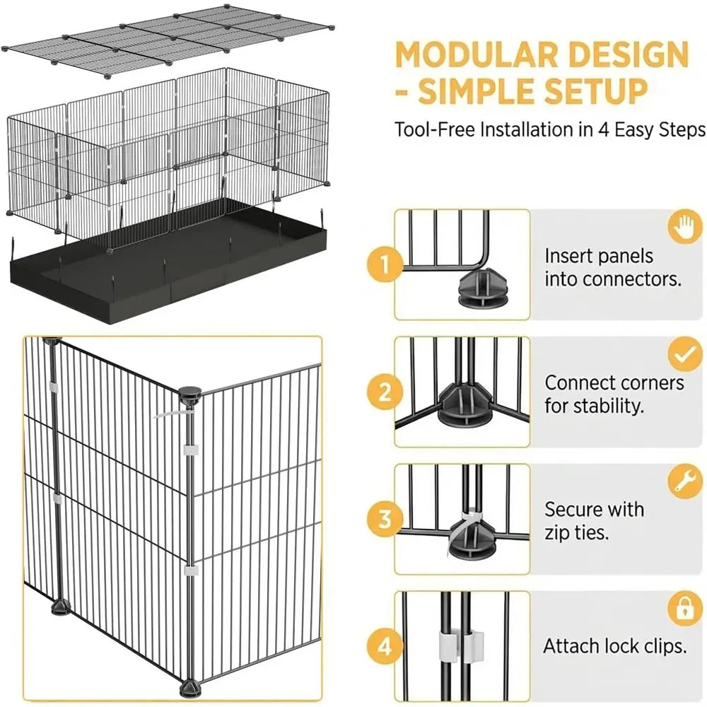 20-Plane Enclosed Guinea Pig Cage with Door & Waterproof Liner, Expandable for Small Animals, Metal Wire Rabbit Enclosure