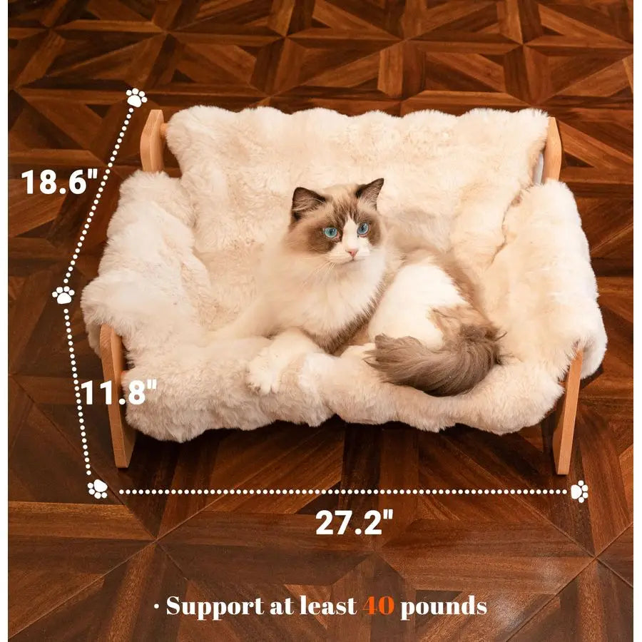 Elevated Wooden Cat Couch Bed For Indoor Cats With Removable Washable Cover