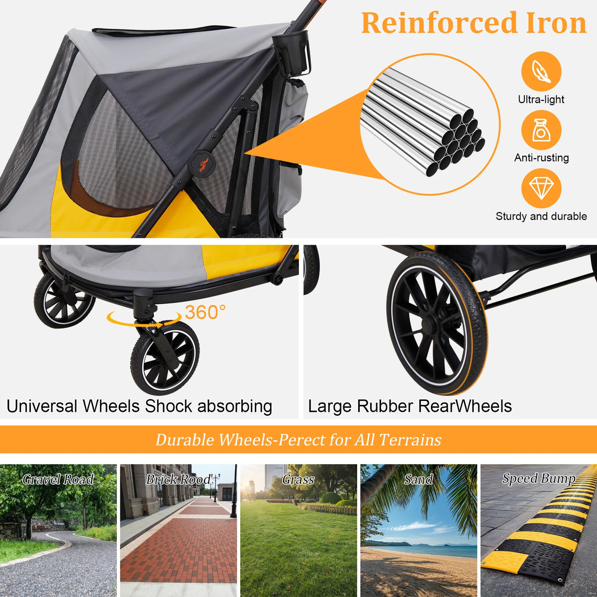 Foldable Pet Stroller for Dogs and Cats Up To 42 Kg Capacity