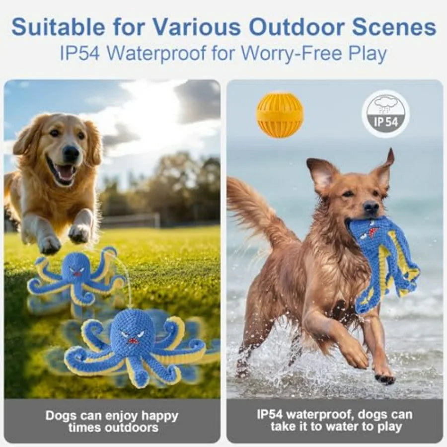 Interactive Dog Toys Octopus, Durable Automatic Jumping Dog Toy to Keep Them Busy, Squeaky Moving Tug of War Doggie Toy, USB Re