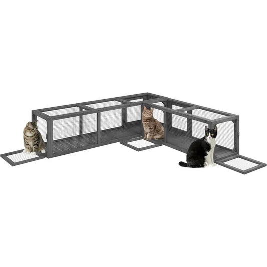 Outdoor Cat Tunnel with Combinable Design, 8 Door, 98 Gray | Wooden Cat Tube, Kitty Toys or Puppy, Pet, House, Window, Cage