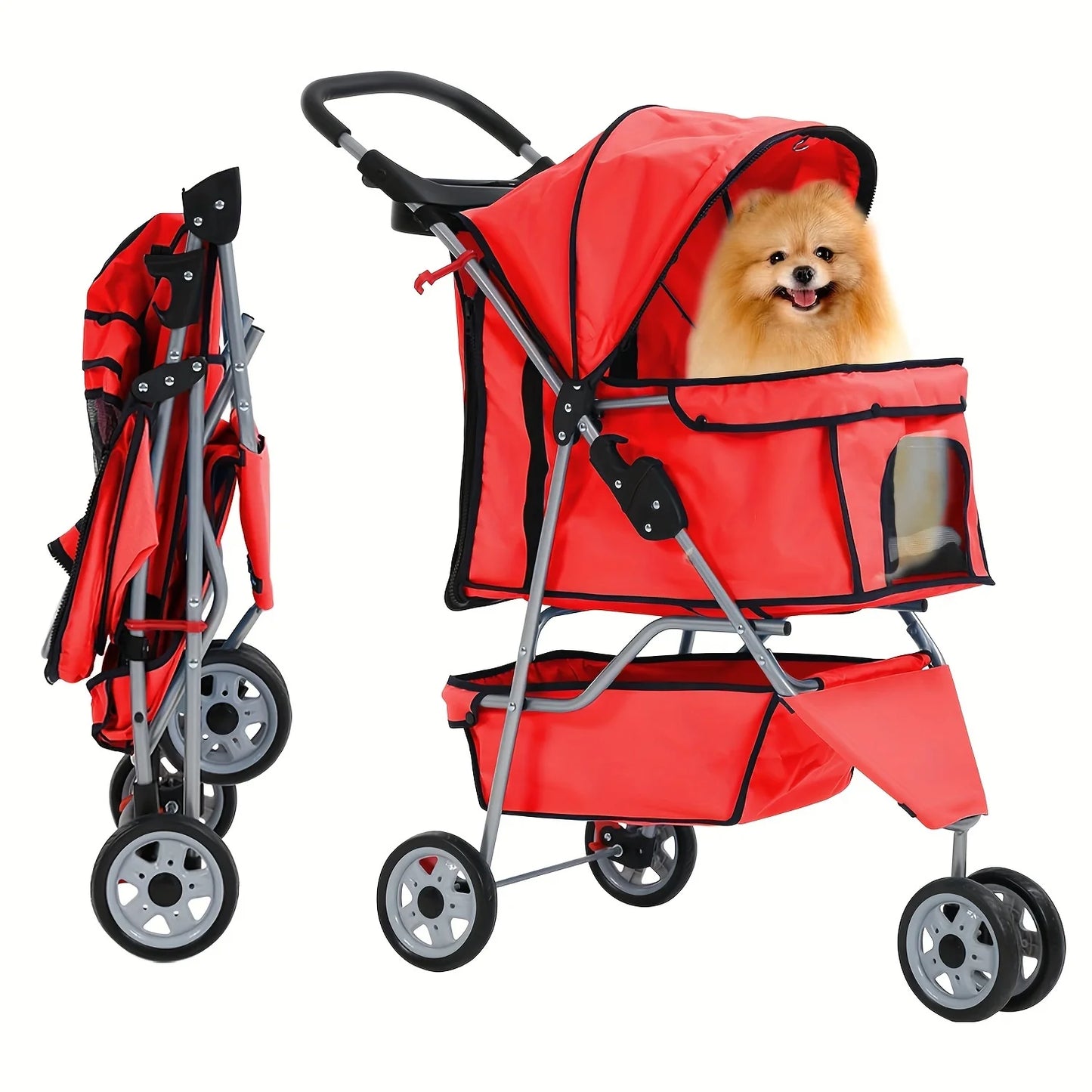 DOPINMIN Dog Stroller, 3 Wheels Pet Cat Jogger Stroller, Folding Carrier Waterproof Puppy Stroller With Cup Holder & Removable Liner, Dog Strollers For Small Dogs, For Small And Medium Pets