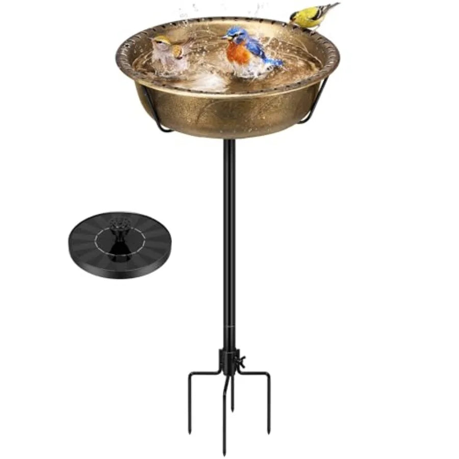VIVOHOME Bird Bath with Solar Fountain for Outside, Weather-Resistant ABS Birdbath Bowl with Solar Powered Pump, Metal G Stake