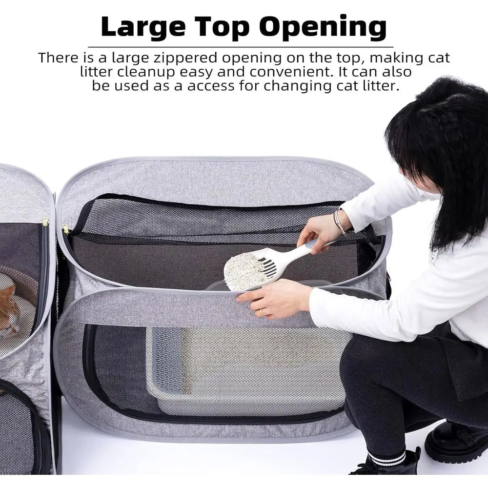 Compact Indoor Playpen for Cats with Integrated Litter Box, Ideal for Kittens and Small Dogs