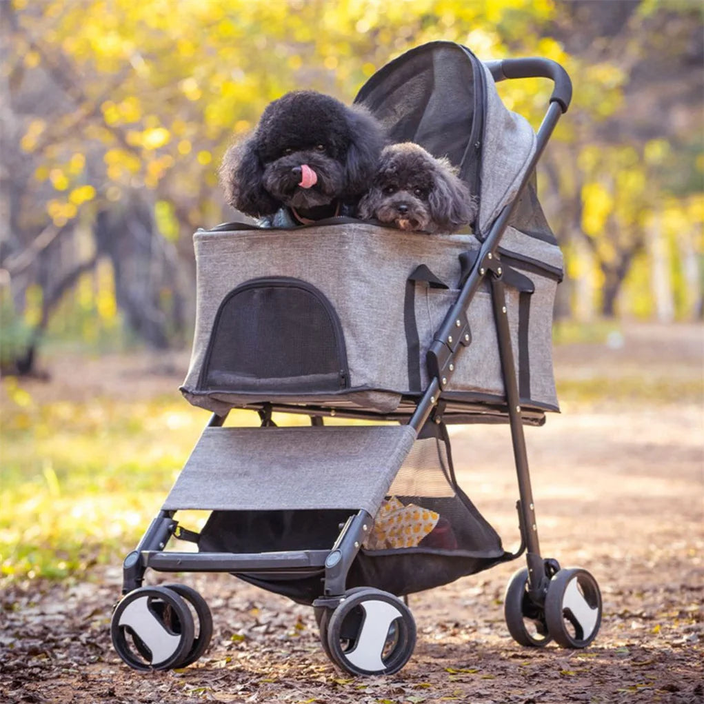 Foldable Pet Stroller With 4 Wheels And Rain Cover