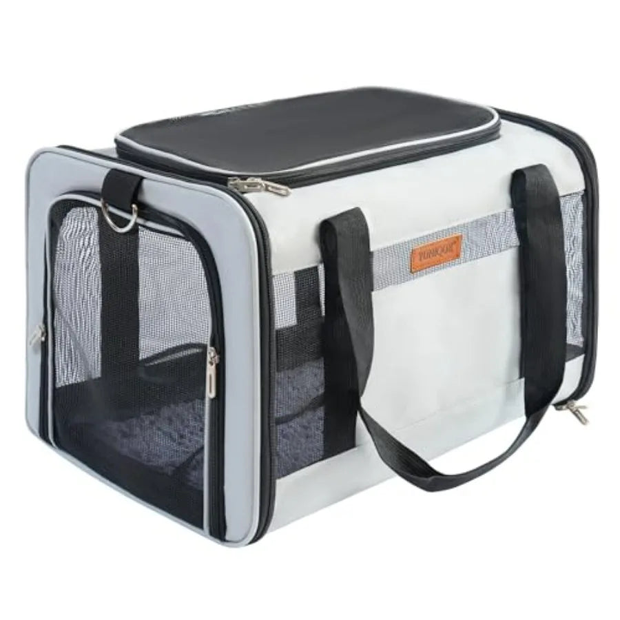 Soft-Sided Cat and Dog Carrier for Pets Up to 15 Lbs, Airline Approved Collapsible Travel Puppy Carrier with Lightweight Fabric
