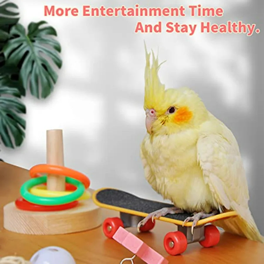Bird Toys, Parrot Training Toys for Lovebird, Five-Types Parakeet Toys Sets for Conure, Cockatiel, 12 PCS Parrot Intelligence T