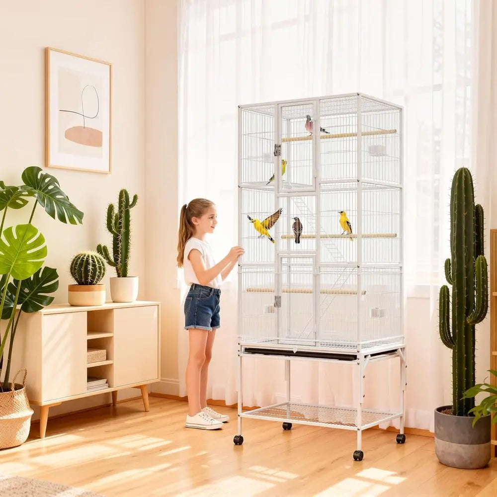 69 inches Bird Cage with Dust Cover, Birdcages with Rolling Wheels, Large Bird Cages or Cockatiels Conure ParaLovebird inch Cana