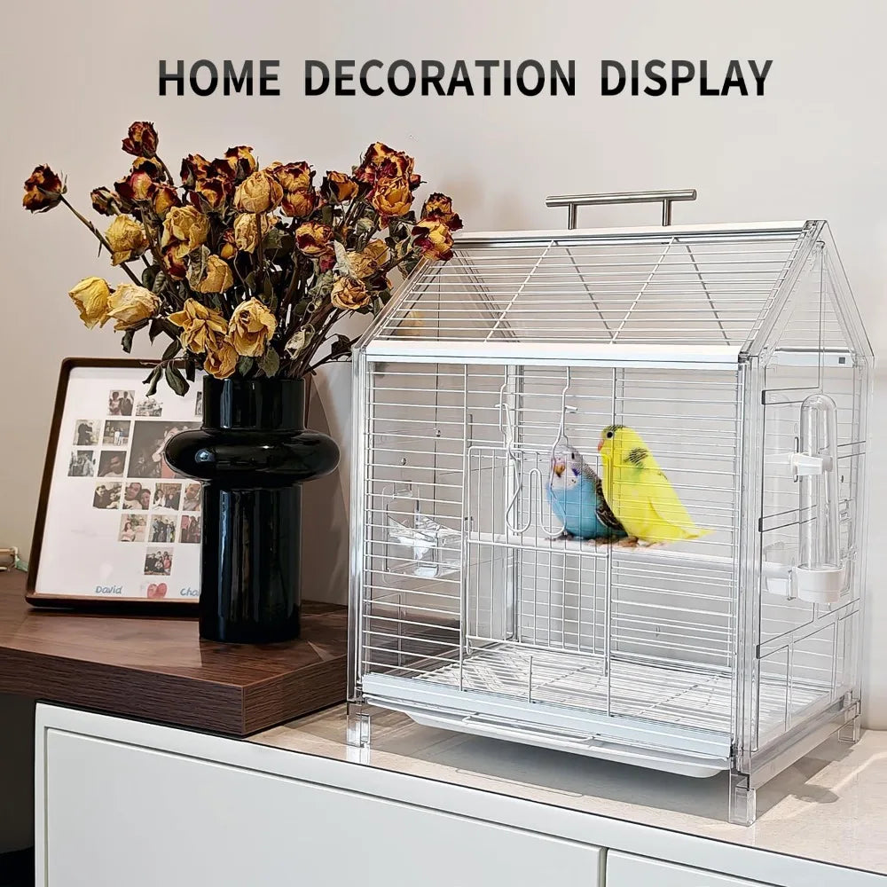 Portable Bird Cage with Stand Travel Carrier for Small Medium Birds Easy Clean Lightweight Home Clinic Outing