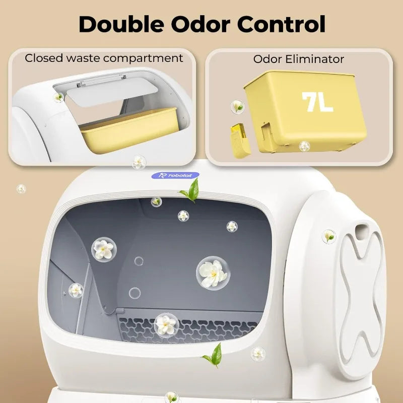 Robotail Self-Cleaning Cat Litter Box,106L XXXL Extra-Large Space Automatic Cat Litter Box for Large Cats,Open Top Automatic Cat