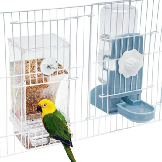 No Mess Bird Feeder Water Dispenser Set, Parakeet Cage Accessories, Bird Feeder and Waterers in Cage for Cockatiels, Finches, L