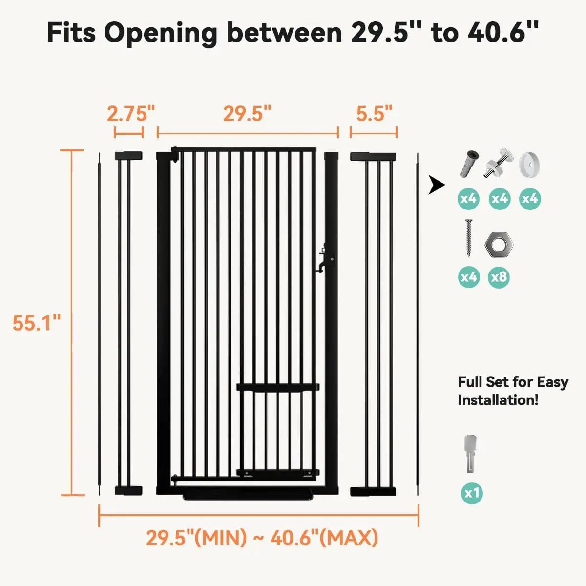 Ufsagcg Adjustable Cat Gate With Pet Door And Pressure Mount