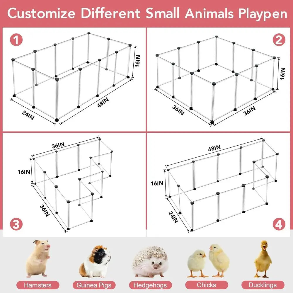 12 Panels Transparent Small Animals Playpen, 48 x 24 x 16 Portable Pet Playpen, Plastic Enclosure, Puppy Play Pen or Indoor Outd