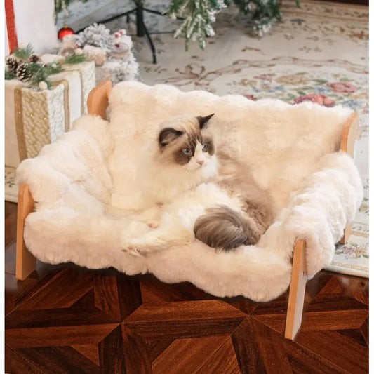 Elevated Wooden Cat Couch Bed For Indoor Cats With Removable Washable Cover