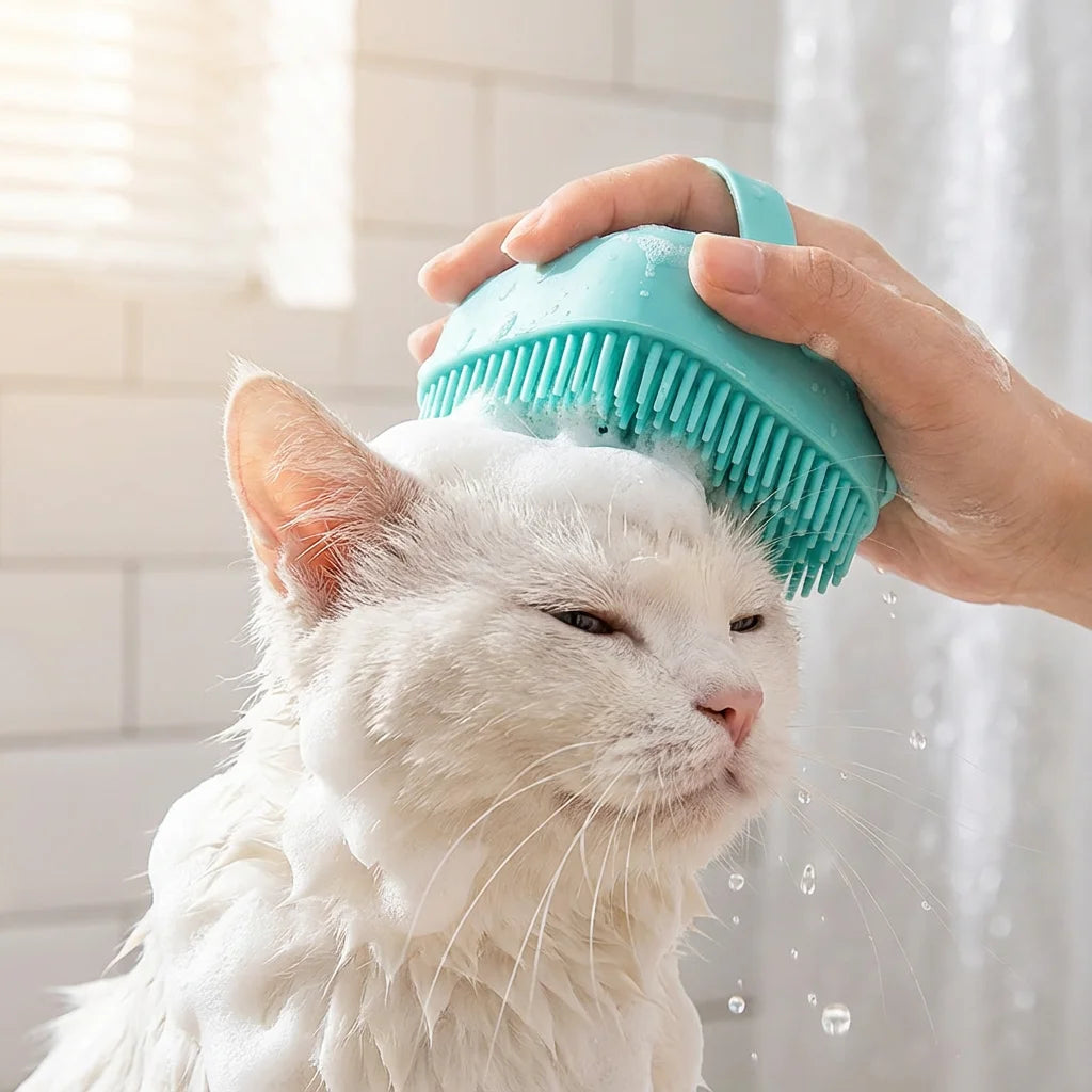 Soft Teeth No Skin Irritation! Cute Smile Pet Massage Brush - Silicone Grooming & Massage 2-in-1 Dog Cat Brushing Gadget Home