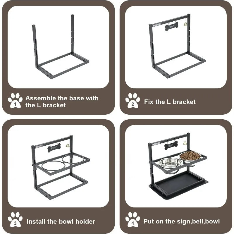 Detachable Elevated Dog Bowl Adjusable Height Dog Feeders Stand with Stainless Steel Dog Bowls for Large Medium Dogs and Cats