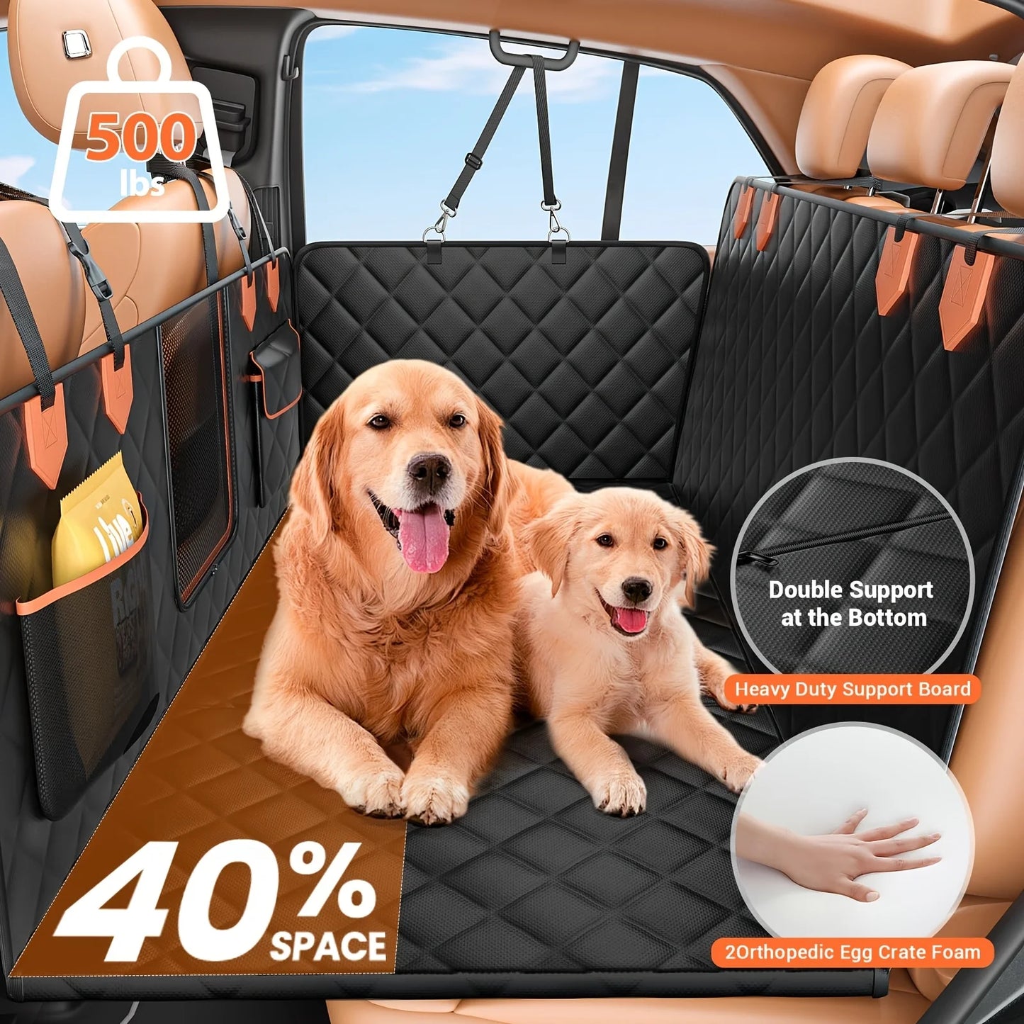 [Customer Favorite] 600 LBS Luxury Dog Car Back Seat Extender, Dog Car Seat Cover, Camping Air Mattress, Hammock Travel Bed, Non Inflatable Car Bed Mattress for Car SUV Truck (Black)suitable for Cars/SUVs/trucks - Easy to Ins