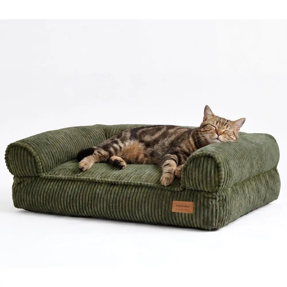 Couch Bed, Corduroy Cozy Cat Bed, Washable Cover, 28in Waterproof Orthopedic Dog Beds for Small Dogs and Large Cats, Cute Warm C