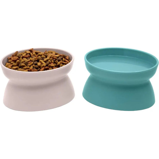 Elevated Cat Bowls Set of 2, Raised Food & Water Dishes, Pedestal Design, Dishwasher Safe, 6.5 oz Each – Teal & Light Pink