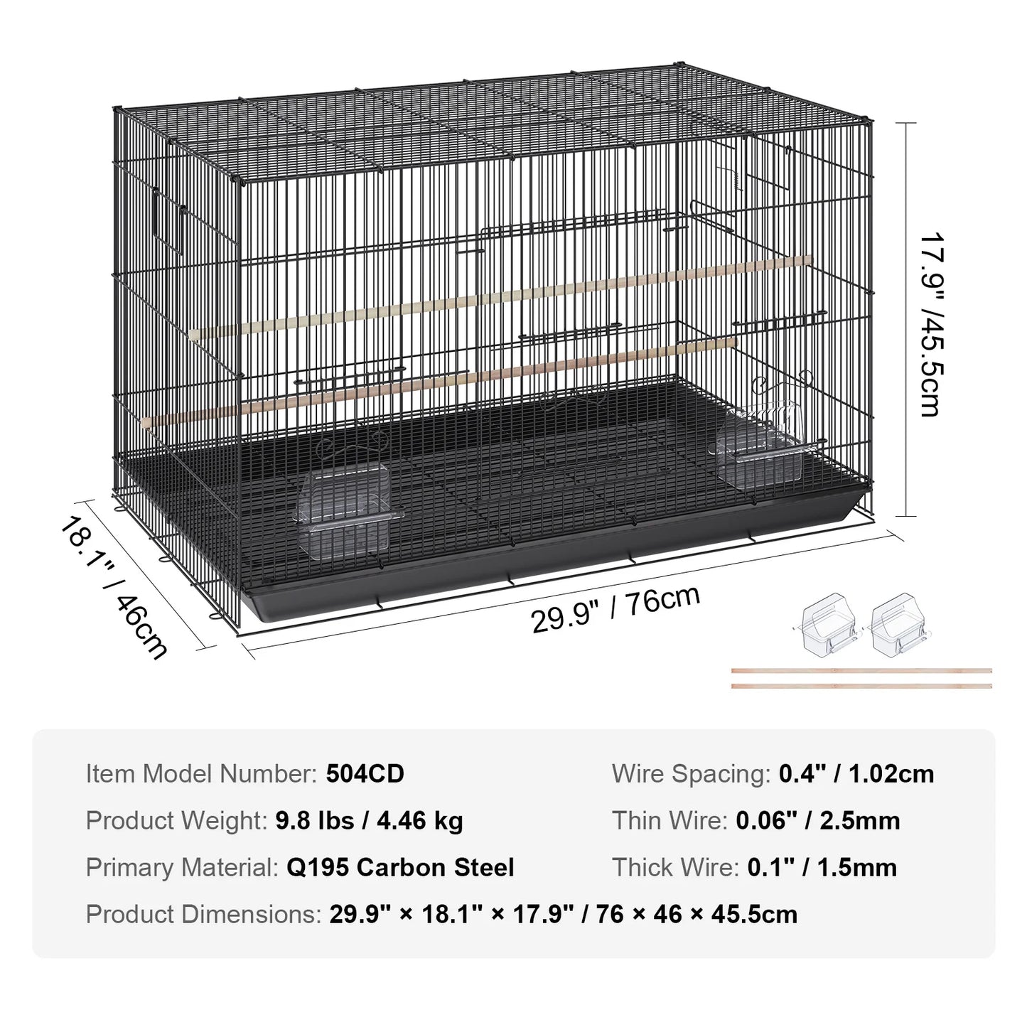 VEVOR 30 Inch Flight Bird Cage, Stackable Bird Cage Parakeet Cage with Slide-Out Tray and Handle, Small Parrots Birdcage for Cockatiels Budgies Conure Macaw Finch Lovebirds Canaries Pigeons
