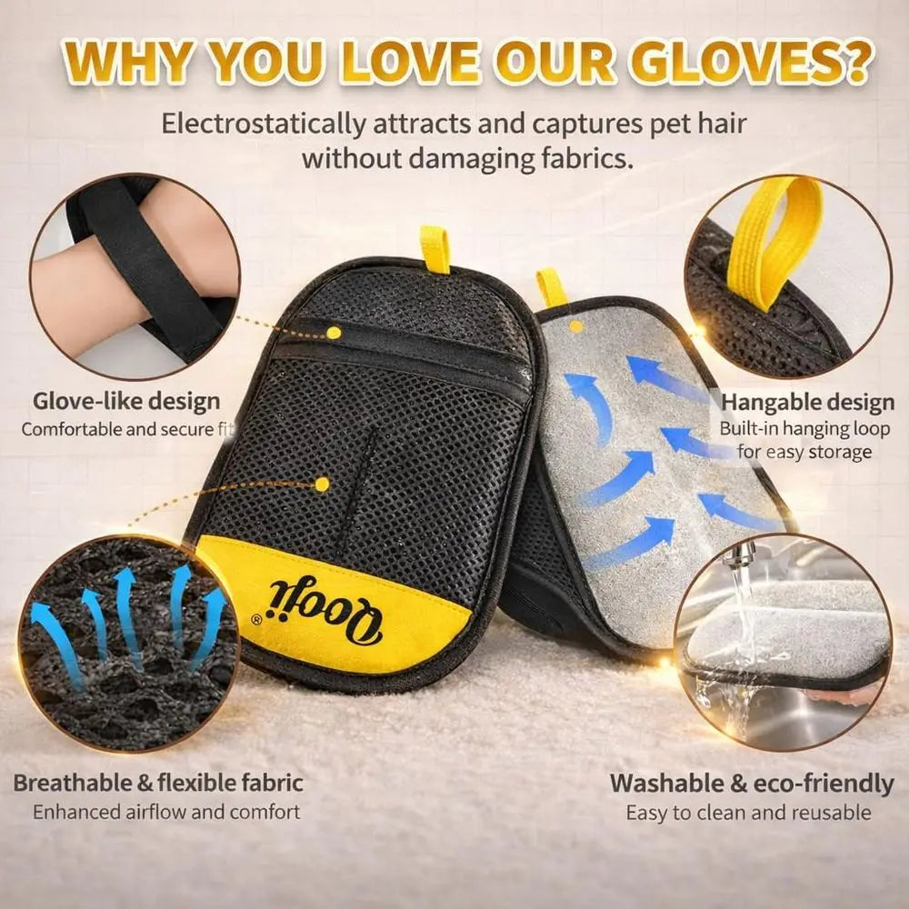 Reusable Electrostatic Pet Hair Removal Mitt for Dogs and Cats, Cleans Furniture, Sofa, Carpet, and Car, Grooming and Deshedding