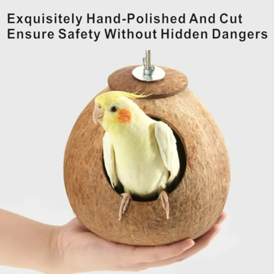 Bird Nest for Cage Natural Coconut Shell Birds House 2 Pack Parakeet Hide Breeding Hut Bird Cage Accessories and Decor Hamster