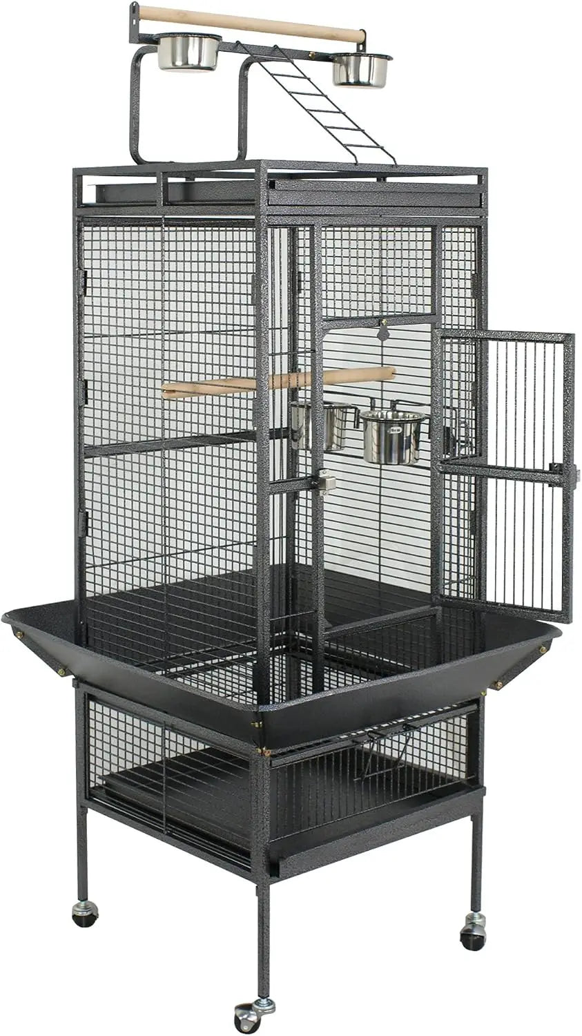 61 inch Iron Bird Cage, Play Top Parrot Cage with Rolling Stand for Parrot Cockatiels Parakeet Cage Macaw Finch Cockatoo Perch P