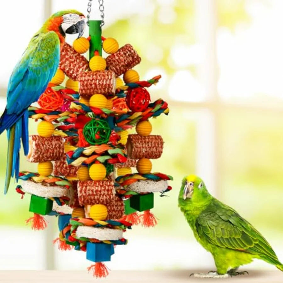 Bird Chew Toys With Natural Corn Cob And Loofah Slices