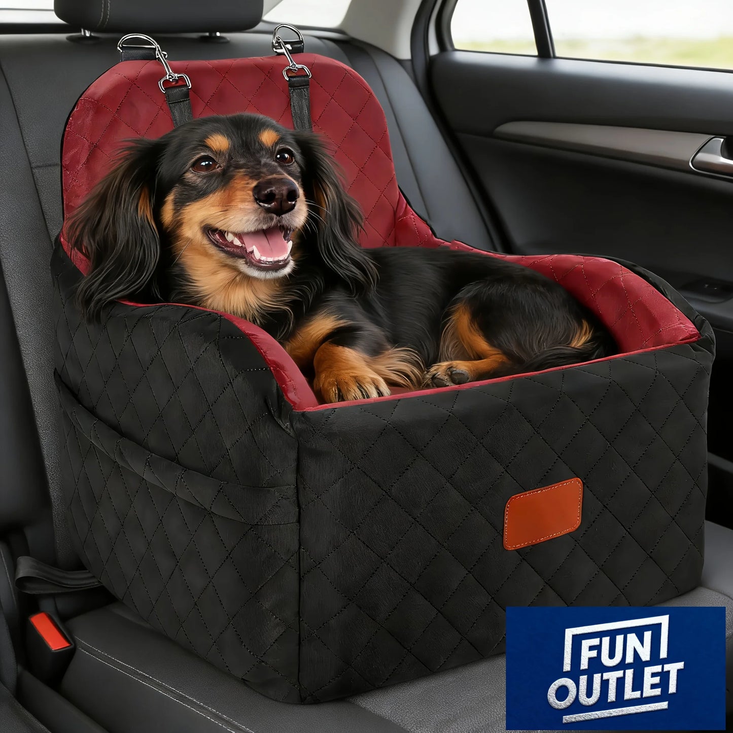 Dog Booster Car Seat for S/M Dogs Up to 35lbs, Soft 6in Elevated Cushion, Fits In Front/Back Seat, Fully Detachable And Washable, 2 Storage Pockets & 3 Straps, Easy to Install