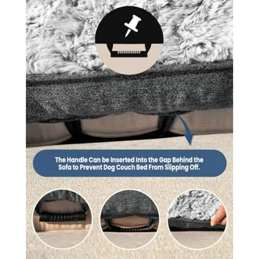 Calming Dog Bed for Couch, 41 x 37 inch Removable Couch Cover for Dogs Washable, Non-Slip Fluffy Plush Dog Sofa Mat for Furnitu