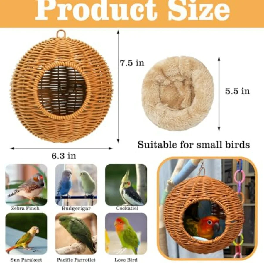 Steel Frame Bird Nest for Cage, Washable Small Bird Bed Chewproof with Plush Pad, Hammock Hideout Lay Eggs Parakeet Nest Sleep,