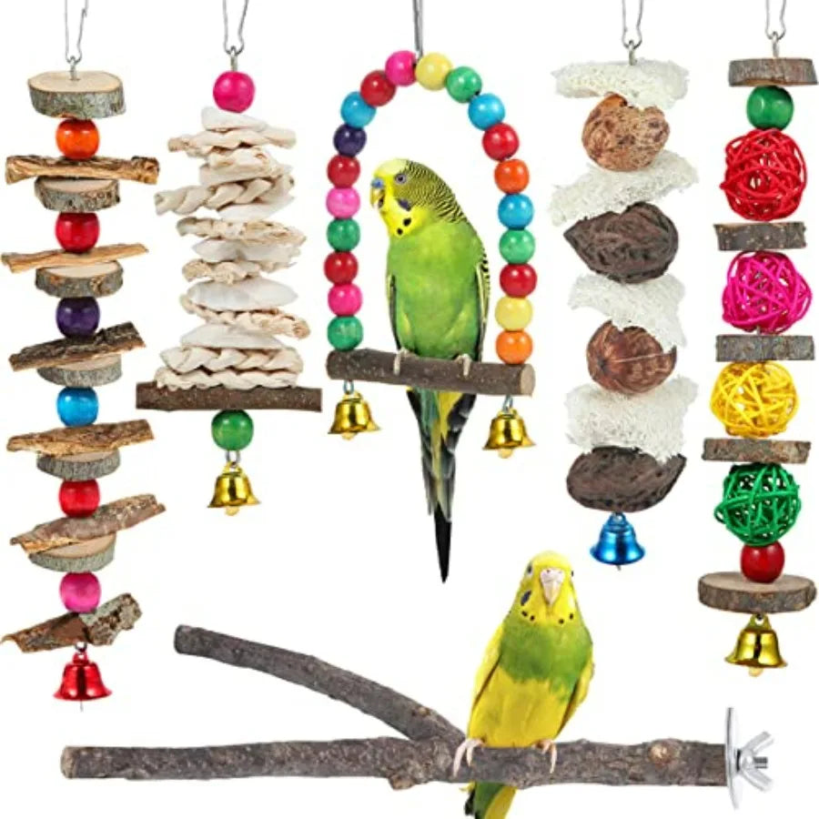 Bird Perch Bird Toys Parakeet Toys, Bird Cage Accessories Wooden Chew Toys Perch Stand for Parrot Conure Cockatiel Lovebird Par