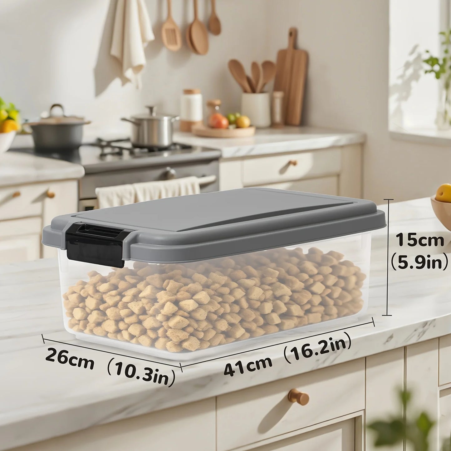 30LBS 11LBS Pet Food Storage Container with Wheels, Clear Plastic Bin with Snap-Lid Seal to Keep Kibble, Pellets Or Seeds Fresh for Dogs, Cats And Birds, 2 Cup Scoop