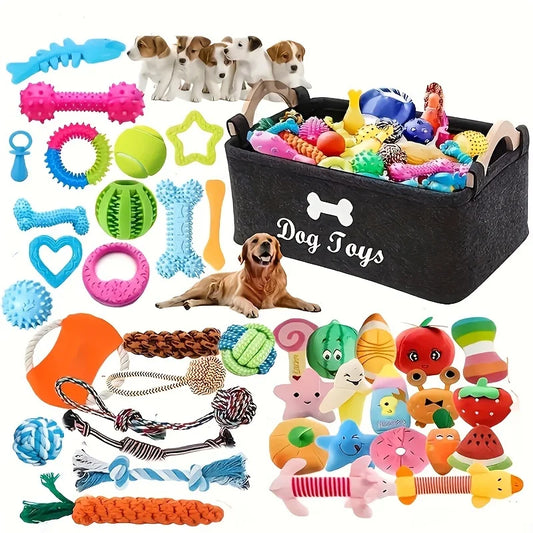 Pawsome Pals 6/12pcs Interactive Dog Toy Set - Durable Cartoon Pattern Fabric Chew Toys for All Breed Sizes - Teeth Cleaning & Training Play Set with Knot Toys, Squeakers & Balls, Without Battery