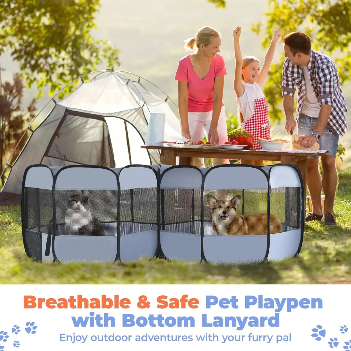 Large Pop-Up Pet Playpen, Indoor Outdoor Enclosure for Cats and Small Animals, Portable Foldable Design