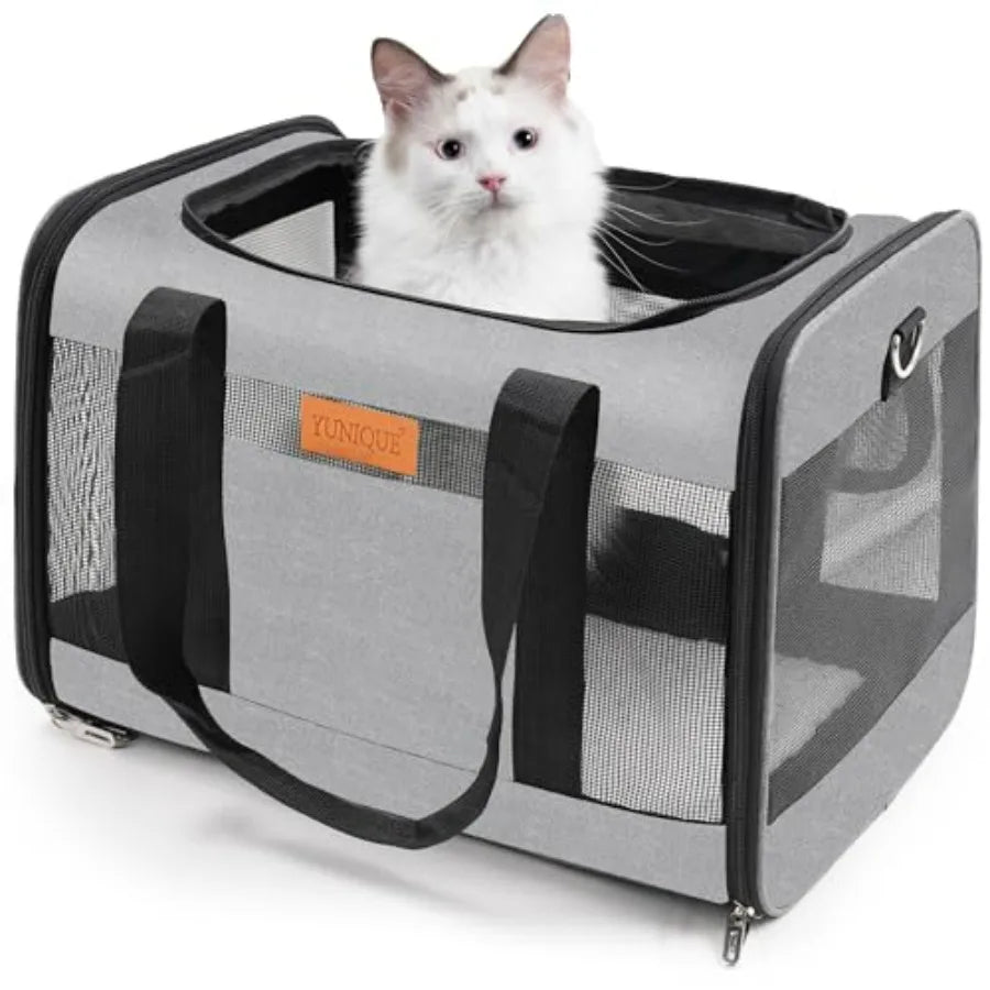 Soft-Sided Cat and Dog Carrier for Pets Up to 15 Lbs, Airline Approved Collapsible Travel Puppy Carrier with Lightweight Fabric