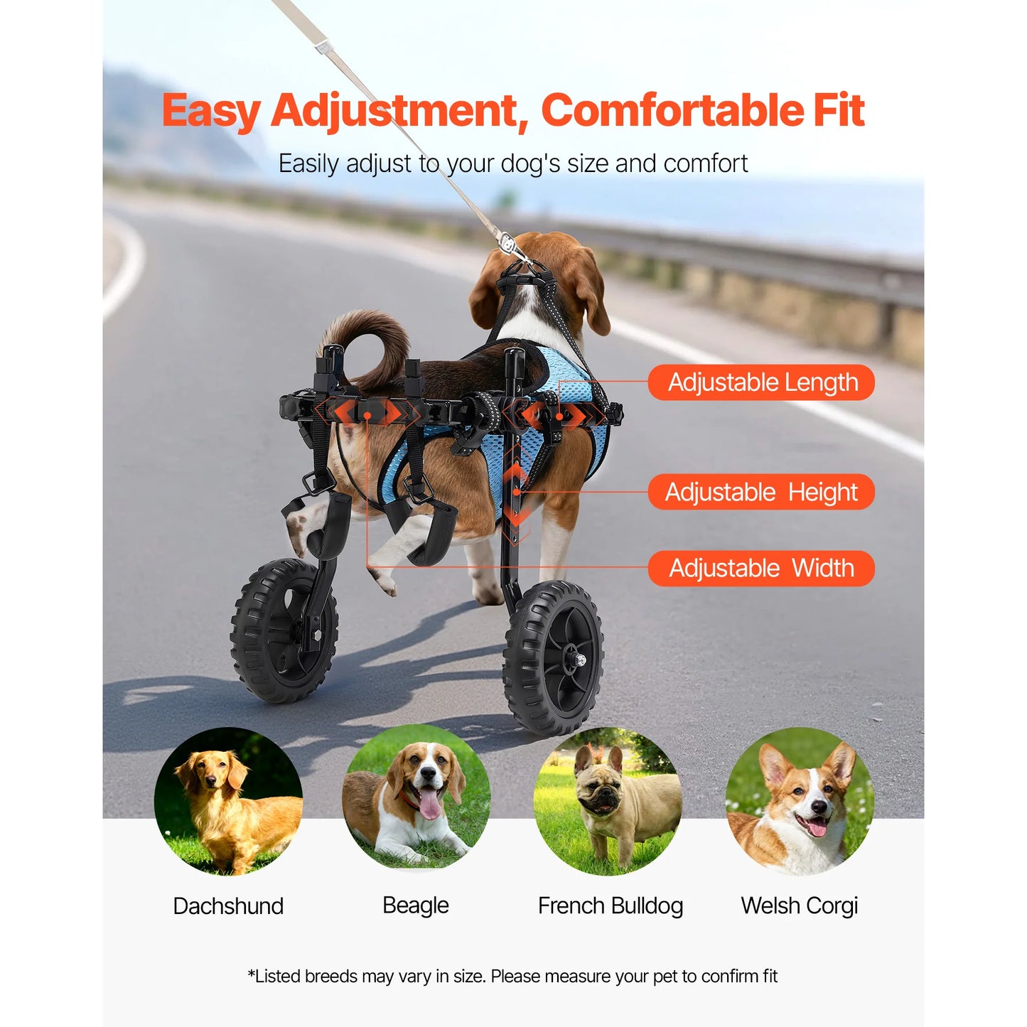 SucceBuy Dog Wheelchair for Back Legs Adjustable 2 Wheels Lightweight  Dog Cart with Shock-Absorbing Wheels for Disabled Dogs