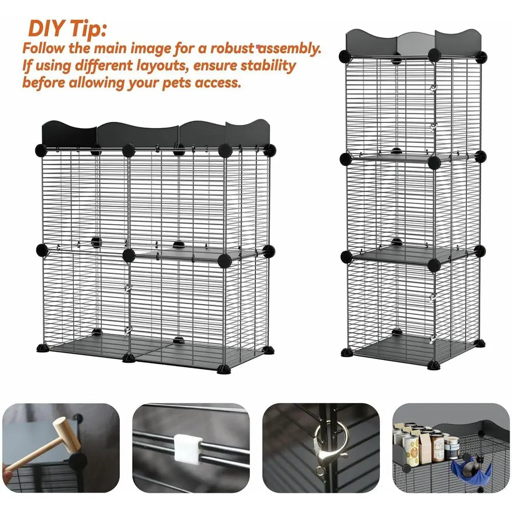2-Tier Indoor Cat Cage, Spacious Wire Kennel for 1-2 Cats, DIY Playpen and Crate
