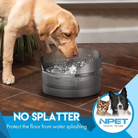 NPET Automatic Dog Water Fountain with Large Capacity Bowl Dispenser - 1.3 Gallon/170oz/5L Suitable for Dogs, Multiple Pets, Splatter Guard & Cleaning Kit, Low Voltage Operation, Plastic for, for Use, Pet Water Dispenser Syst