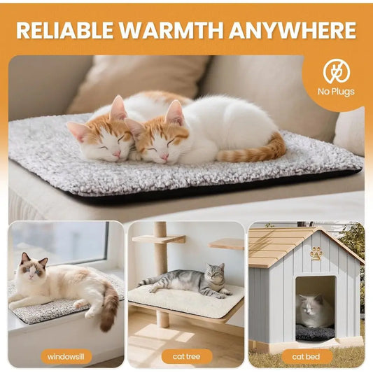 Heating Cat Dog Mat 24 x 18 inch Extra Warm Thermal Pet Pad Indoor Outdoor Pets Removable Cover Non-Slip Bottom Washable Non Ele