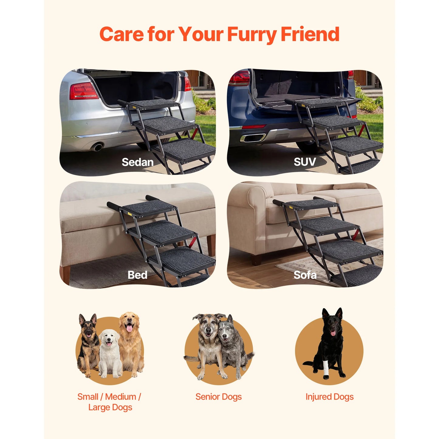 SucceBuy Dog Stairs for Car 4/5 Steps Extra Wide Foldable Dog Ramp for Large Dogs Portable Lightweight Pet Ladder for Car Truck