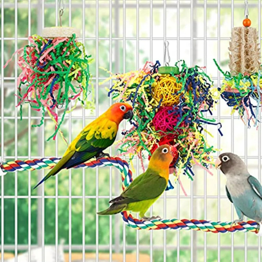 Bird Shredding Foraging Toys Parakeet Toy Chewing Hanging Toy Shredded Paper Bird Cage Accessories Bird Rope Perch for Conure C