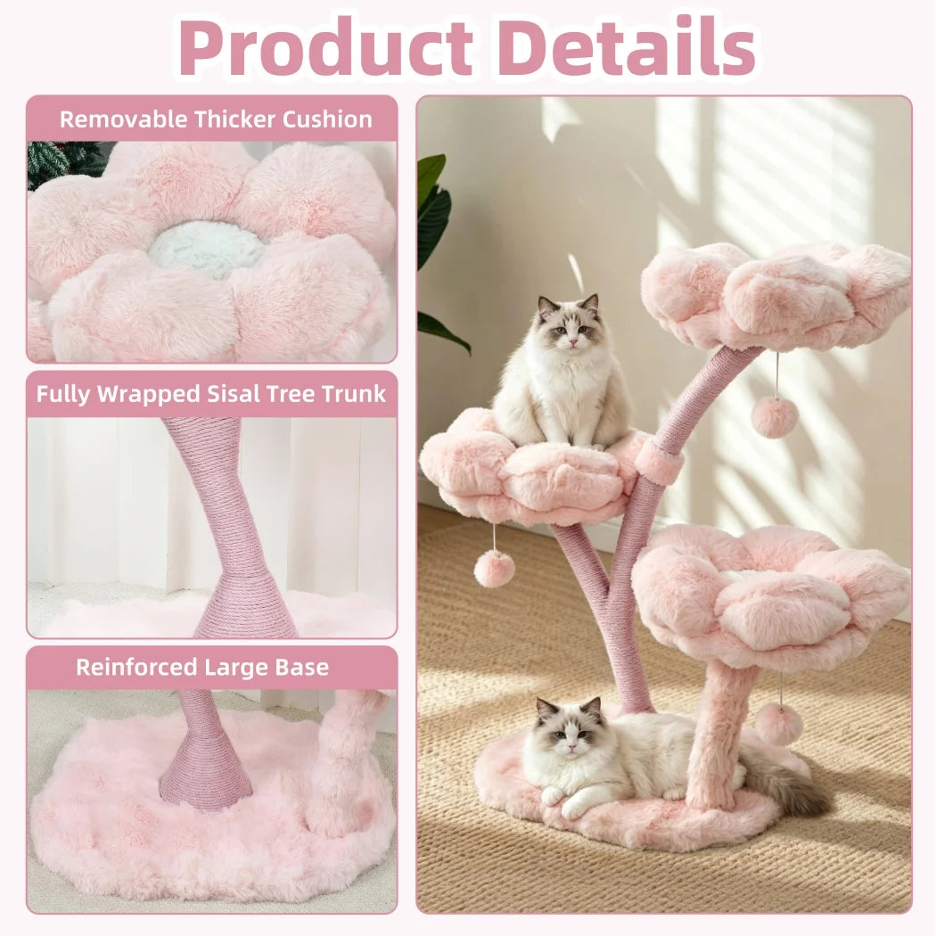 BORWART Cat Tree Tower With Scratching Post Cushioned Bed And Hanging Ball Toy